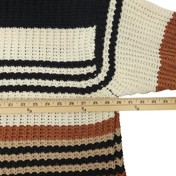 By Together Chunky Knit Cowl Neck Striped Sweater Womens Size S/M Oversized - Picture 3 of 13